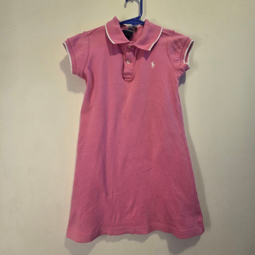 Girls Ralph Lauren Pink & White Polo Dress Size 5